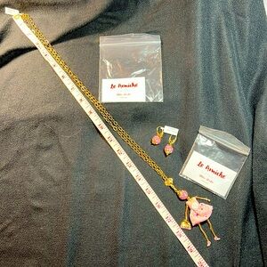 Le Amiche, New Doll And Pink Crystal Necklace and Earrings Set
